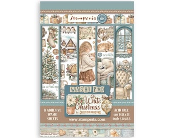 Bloc de notas Washi Stamperia WHITE CHRISTMAS, 8 hojas, tamaño A5 #SBW36