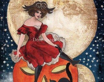 Decoupage Queen Halloween VINTAGE WITCH A4 Rice Paper DQRP_0309 (Retired)
