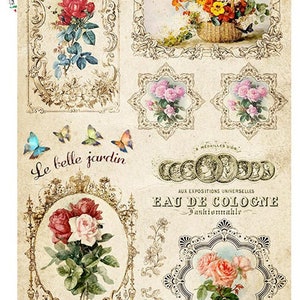 Paper Designs LE BELLE Jardin Rose Scene A4 Decoupage Rice Paper FLOWERS 0330