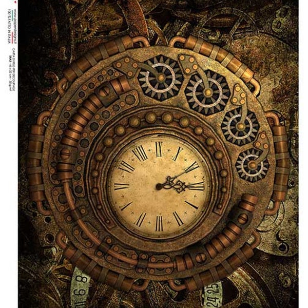 Paper Designs Large STEAMPUNK TIMEPIECE A4 Decoupage Rice Paper #TIME 0038