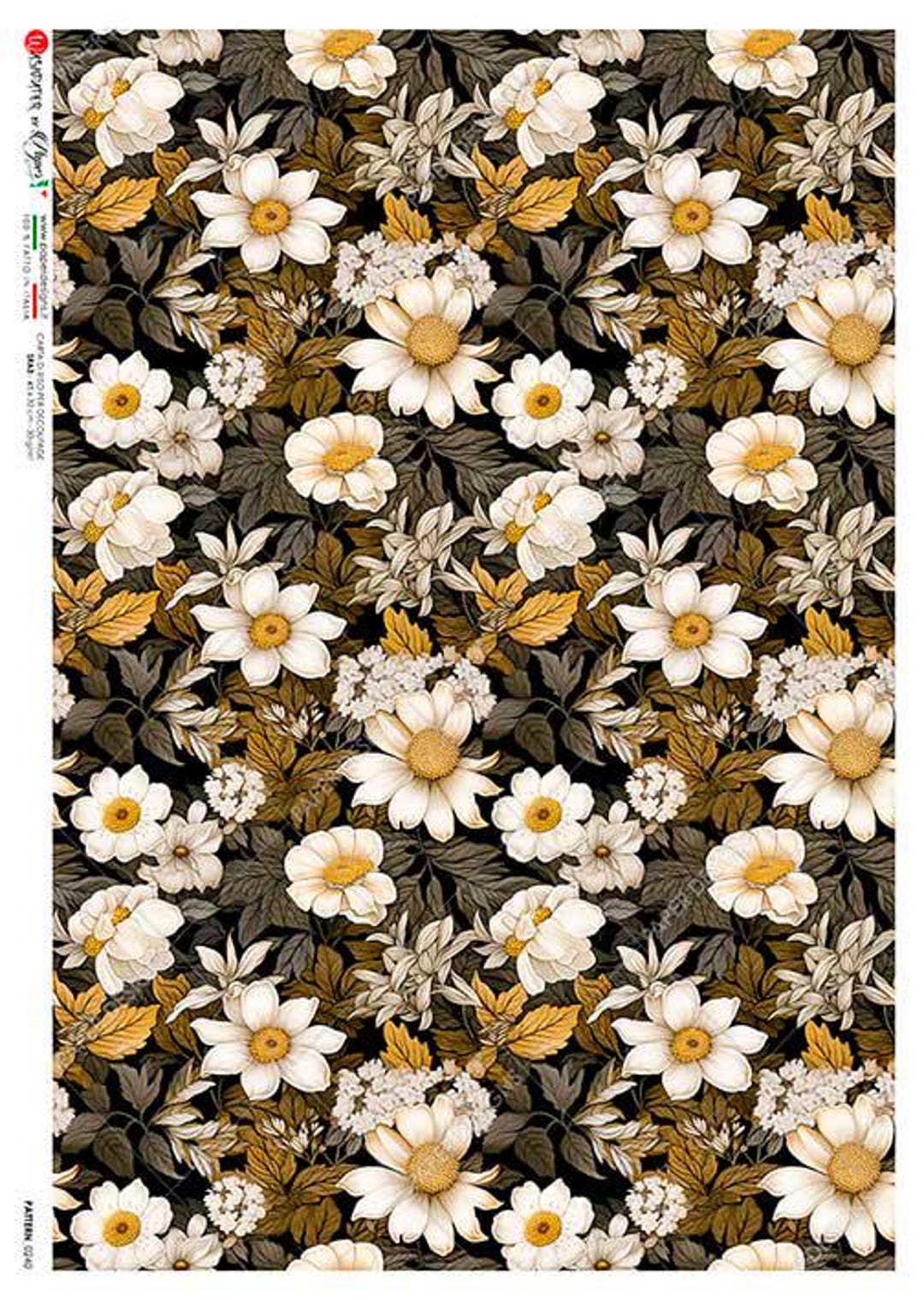 Ochre Pattern Design Paper Designs OCHRE and GRAY Flowers A4 Decoupage Rice Paper #PATTERN ...