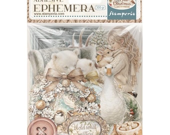 Recortes de papel adhesivo navideños blancos de Stamperia EPHEMERA #DFLCT89