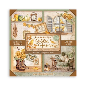 Papier de scrapbooking simple face GOLDEN HARMONY 12 x 12 Stamperia 22 pcs #SBBXLB17