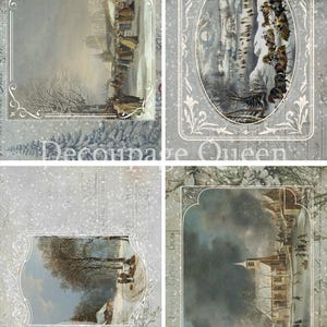 Decoupage Queen HIVER CARTES POSTALES LOT DE 4, Papier de riz A4 Dainty and the Queen DQRP0670