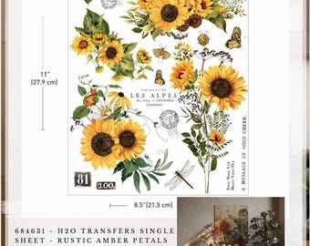 Re-design with Prima RUSTIC AMBER PETALS Sunflowers Fall H2O Transfers  8.5"x 11" 2 sheets #684631