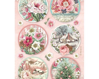 Stamperia WINTER MAGIC - REDONDOS Navidad - Papel de arroz para decoupage A4 #DFSA41136