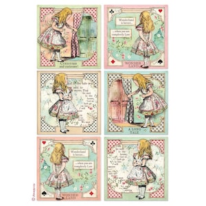 STAMPERIA Decoupage ALICE CARDS in Wonderland Rice Paper A4  DFSA4382