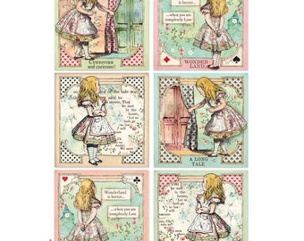 STAMPERIA Decoupage ALICE CARDS in Wonderland Rice Paper A4  DFSA4382
