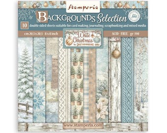 Papel Stamperia BLANCO NAVIDEÑO DE 8X8 pulgadas, doble cara, 10 hojas + regalo #SBBS147