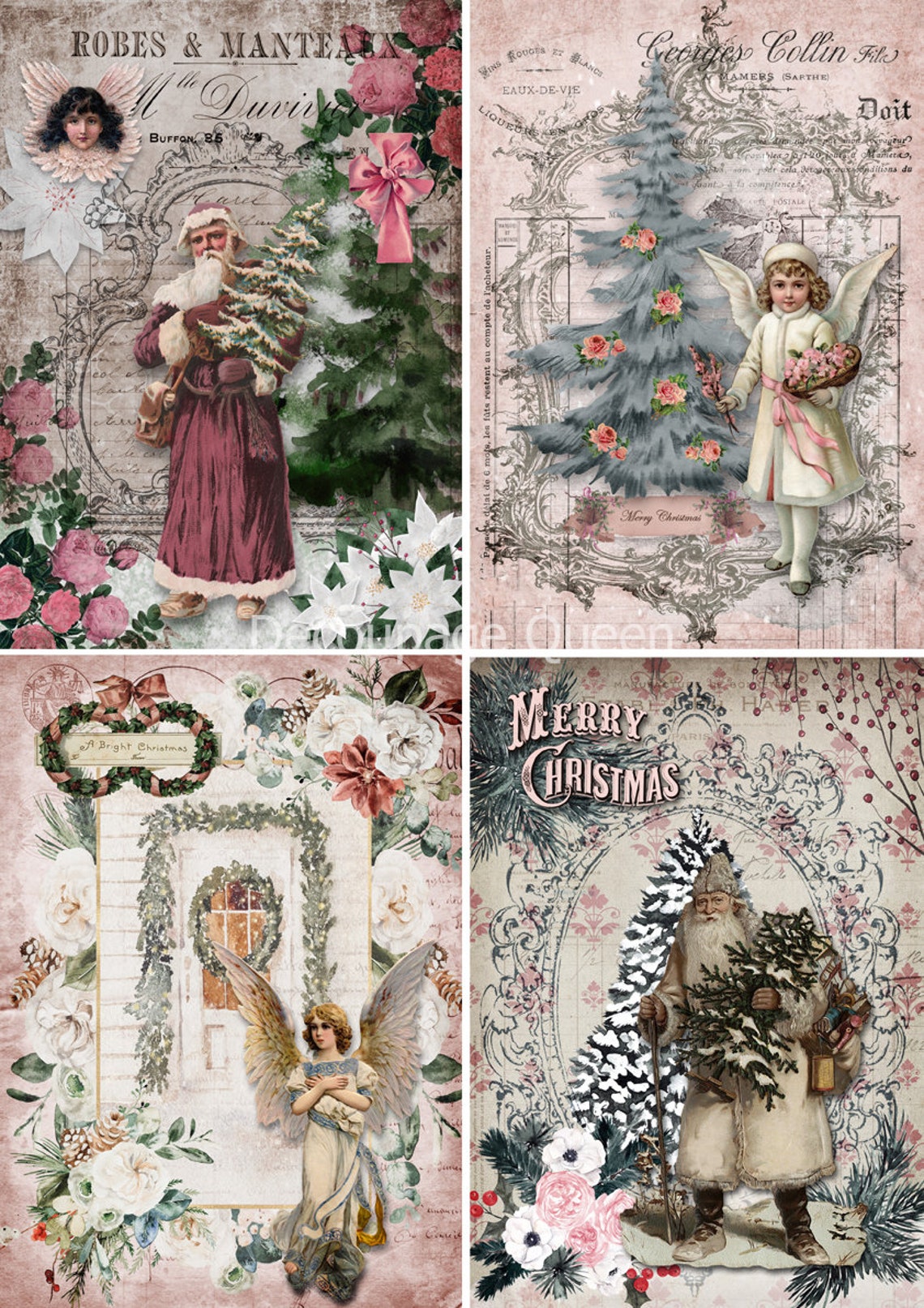 Decoupage Queen SHABBY CHRISTMAS 4 Pack A4 Rice Paper Etsy