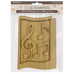 May include: Crafty Shapes MDF Blanks for your creative journey. A set of three unfinished wooden shapes, including a treble clef and two music notes.