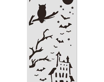 Plantilla Stamperia HALLOWEEN - CASA y BÚHO 12 x 25 cm #KSTDL163