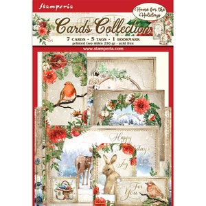 Stamperia MAISON romantique pour les fêtes Noël 7 cartes 5 étiquettes 1 marque-page éphémère #SBCARD14
