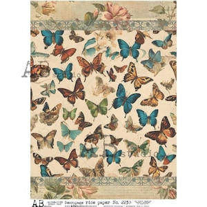 AB Studios VINTAGE BUTTERFLIES A4 Decoupage Rice Paper #2239