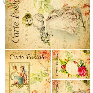 Paper Designs CARTE POSTAL Seasons Girl with Basket A4 Decoupage Rice Paper #SCENE0051