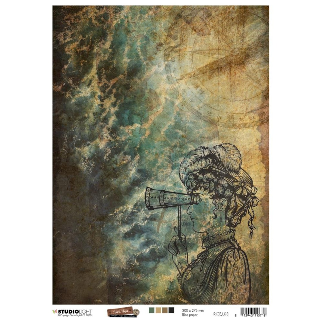 STUDIO LIGHT Decoupage Just Lou Exploration NR03 Rice Paper A4 RICEJL03