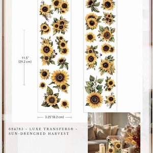 Re-design with Prima SUN-DRENCHED HARVEST Fall Sunflowers Luxe Transfers 3.25"x11.5" #684785