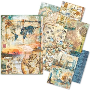 Papier de riz Ciao Bella WANDERLUST A5, assortiment de 8 feuilles de découpage #CBRS009