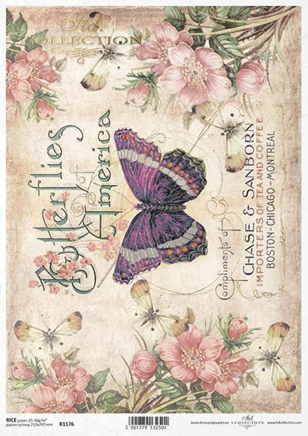 ITD Collection FLORAL BUTTERFLY A4 Decoupage Rice Paper R1176 Etsy