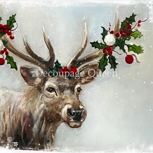 Decoupage Queen SNOWY ELK Teresa Rene Art Noël A4 Papier de riz à découpage DQRP0701