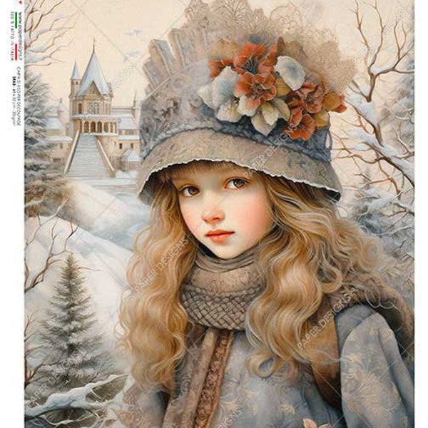 Paper Designs WINTER GIRL for a Walk in the Woods A4 Decoupage Rice Paper #SCENE 0157