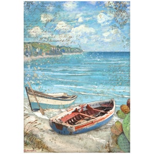 Stamperia Blue Dream BOATS Papier de riz pour découpage A4 #DFSA4738