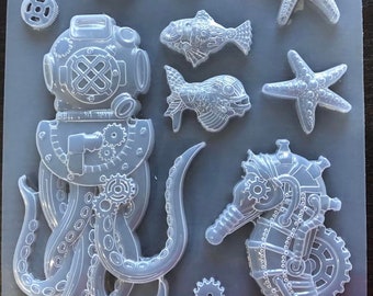 Stamperia Soft Mould A4 MECHANICAL Sea World Octopus Steampunk Seahorse #K3PTA464