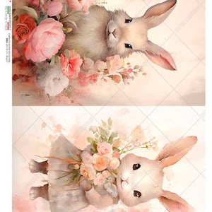 Paper Designs DEUX lapins floraux Papier de riz à découpage A4 #ANIMAUX 0227