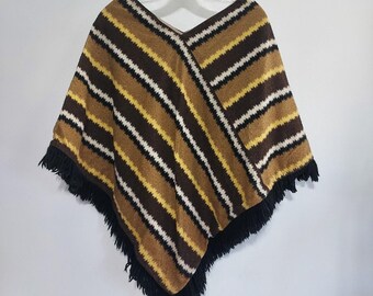 1970年代ヴィンテージ フリンジ ポンチョ セーター ニットケープ 南