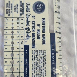Vintage Boye New Knitting Gauge 6" Ruler 2" Stitch Measure USA Item 7526 Crochet