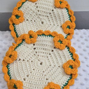 ヴィンテージ風かぎ針編み鍋つかみセット ホットパッド ラウンド 秋の収穫 花柄 9インチ 2個セット