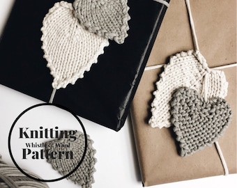 Strickmuster, Blatt mit Blättermuster, gestrickte Blätter, Herbstblätter, gestricktes Blatt, Blattgirlande und Wolle