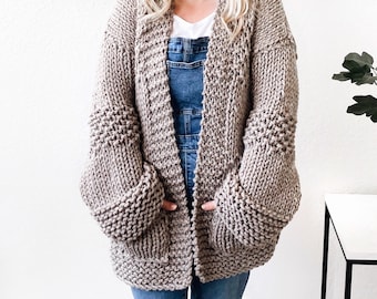【C.E】GRID LOOSE KNIT CARDIGAN Chunky Knit Oversized Cardigan in Oat