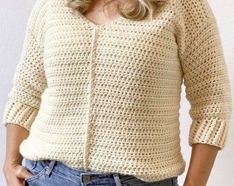 CROCHET PATTERN•New Haven Sweater.Easy crochet sweater• v-neck sweater, crochet v-neck, Sizes XS-4X•whistle and wool