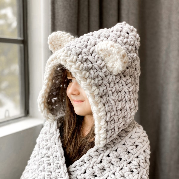 CROCHET PATTERN•crochet fox blanket•hooded fox blanket•Child through Adult•Chunky cardigan•Surrey Fox Hooded Blanket-Whistle and Wool
