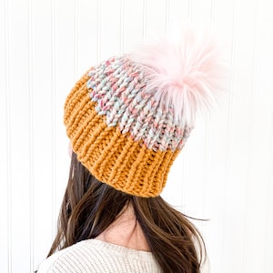 KNIT PATTERN• Candy Dipped Hat, Child to Adult, Super Bulky, 2 hr knit, 1x1 rib, pair with or without a pom-Whistle and Wool