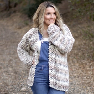 KNITTING PATTERN•Tenby Cardigan, worked bottom up, beginner knit, Super Bulky quick knit, Sizes XS-4X•Whistle and Wool