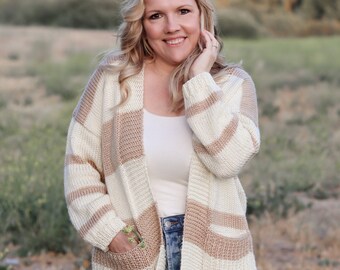 KNITTING PATTERN • Cove Cardigan, all year round cardigan, knit cardigan, pattern sizes XS-4X,inset pockets•Whistle and Wool