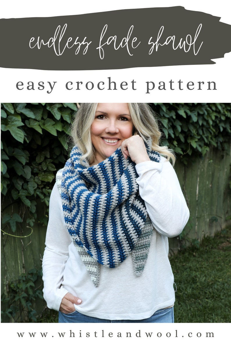 Endless Fade Shawl CROCHET PATTERN easy crochet shawl, very few ends to weave in, worsted weight, long and comfy, Whistle and Wool image 5