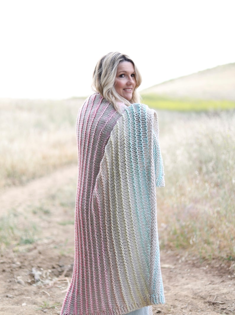 Rainbow Flow Throw KNITTING PATTERN easy knit blanket, cotton and baby yarn throw, very soft and comfy, Whistle and Wool image 8