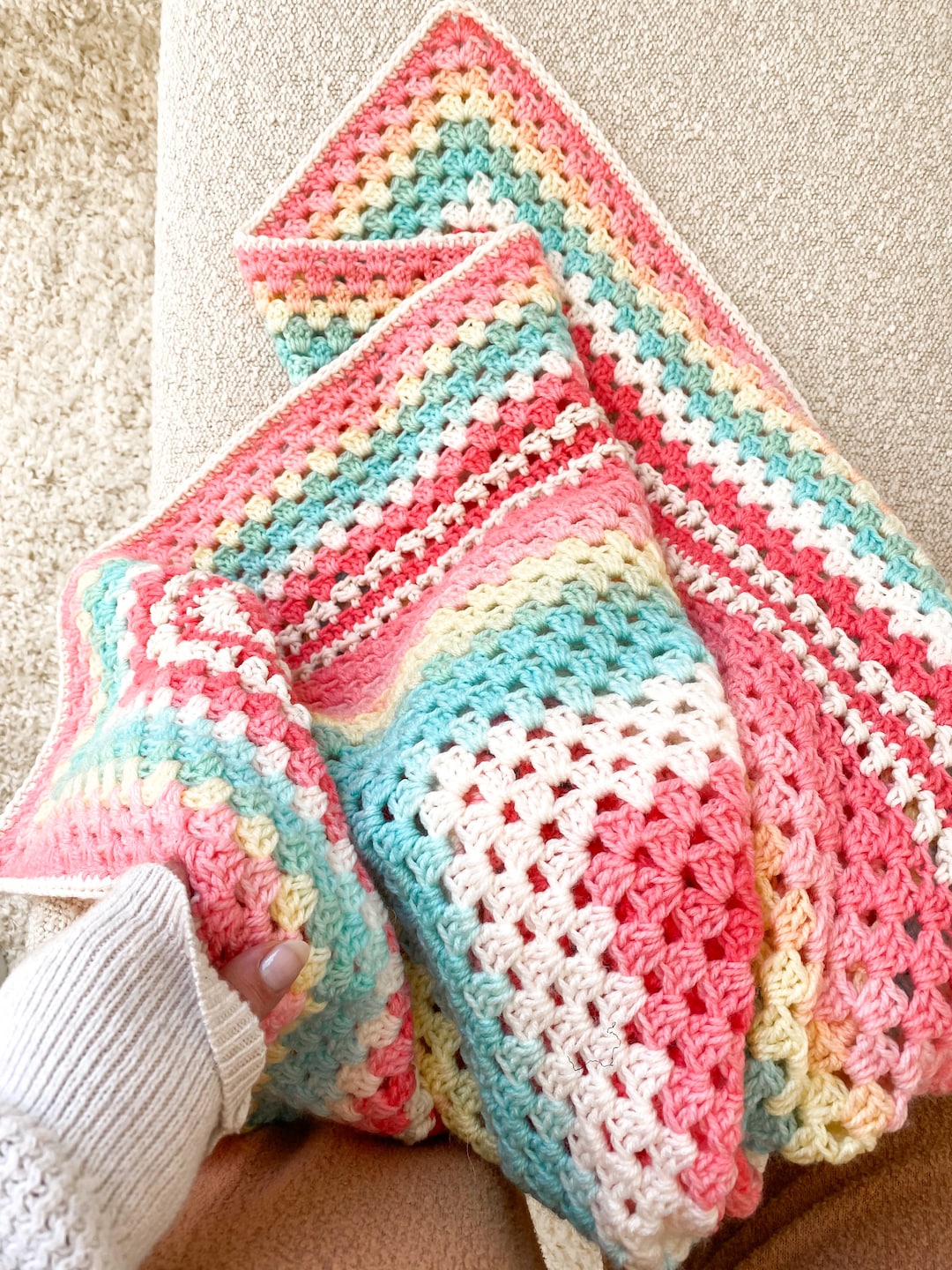 Rainbow Daze, Granny Square Crochet Blanket PATTERN (PDF Download