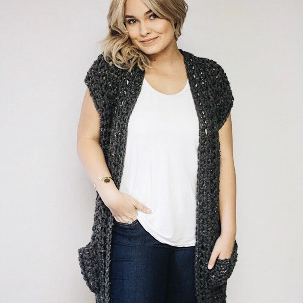 CROCHET PATTERN•Crochet Vest•Crochet Cardigan•Cardigan Pattern•Cardigan with Pockets•The YORK Sleeveless Cardigan