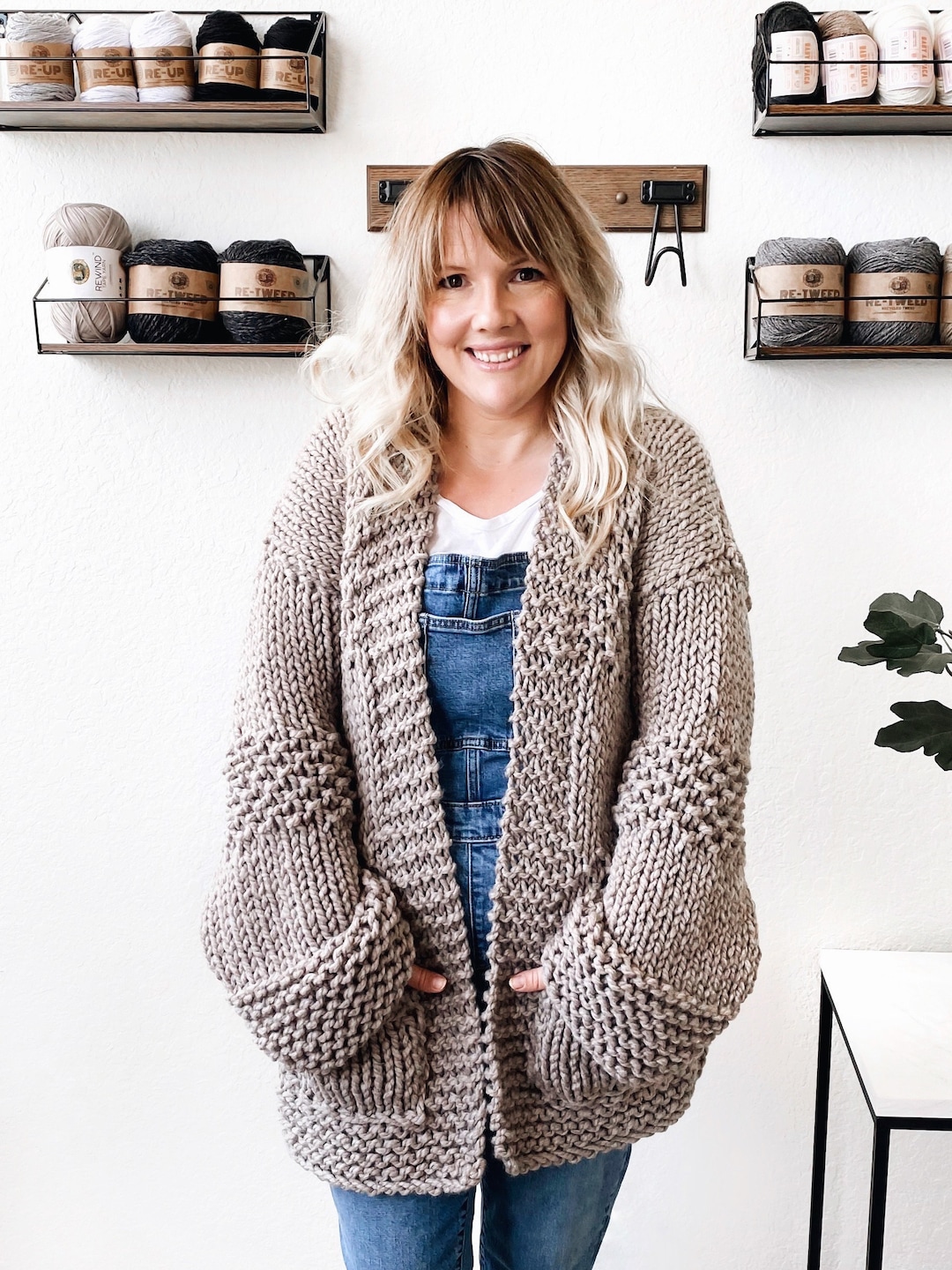 【C.E】GRID LOOSE KNIT CARDIGAN Chunky Knit Oversized Cardigan in Oat