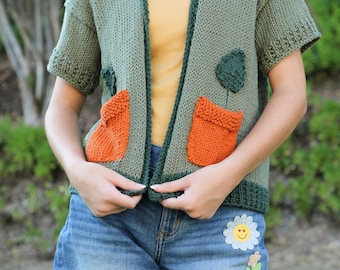 Plant Lady Cardigan, XS-5X Knitting Pattern: Beginner Knit, Whistle and Wool (PDF Pattern)