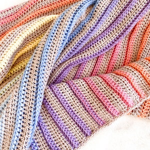 Sunset Flow Throw • CROCHET PATTERN • easy crochet blanket, cotton and baby yarn throw, very soft and comfy, Whistle and Wool