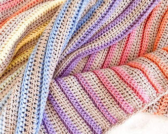 Sunset Flow Throw • CROCHET PATTERN • easy crochet blanket, cotton and baby yarn throw, very soft and comfy, Whistle and Wool