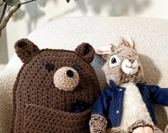 Bear Pocket Pillow Crochet Pattern, Nighttime Organizer (PDF Pattern)