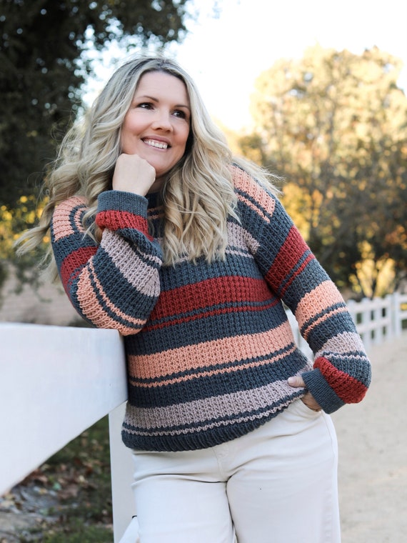 KNITTING PATTERN Cinnastripe Sweater Easy and Relaxing K P - Etsy