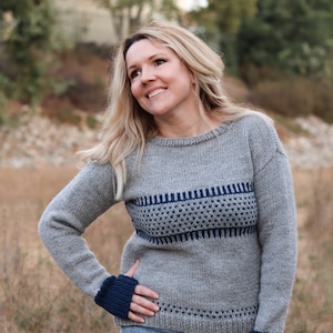 KNITTING PATTERN• Celestial Sweater-Intermediate level knit, easy colorwork • xs ( s, m, l, xl, 2x, 3x, 4x ) •Whistle and Wool