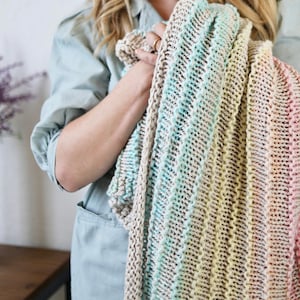 Rainbow Flow Throw KNITTING PATTERN easy knit blanket, cotton and baby yarn throw, very soft and comfy, Whistle and Wool image 4